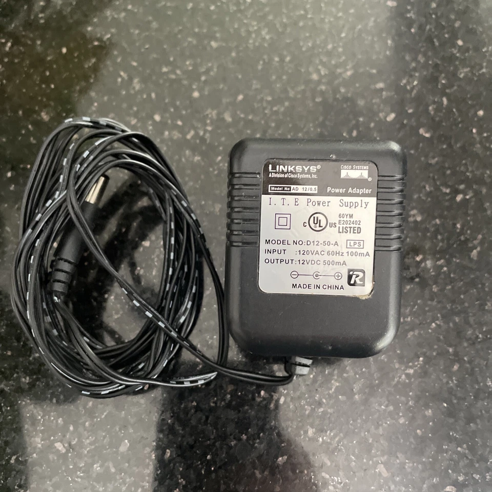 Genuine Linksys Cisco Systems Power Adapter I.T.E D12-50-A 12VDC 500mA Black - Image 1 of 3