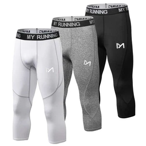 MEETYOO Men's 3/4 Compression Pants Legging Tips Cool Dry Sport Workout HeatG... - Picture 1 of 4