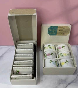 VTG MCM Shafford Porcelain Floral Napkin Rings & Name Plates Cards With Pen Set - Picture 1 of 8