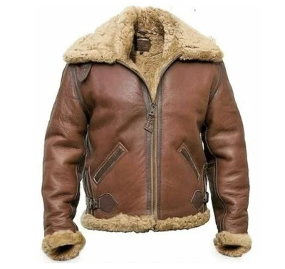 Brown RAF Aviator Men's B3 Sheepskin Real Shearling Leather Flight Bomber Jacket - Image 1 of 4