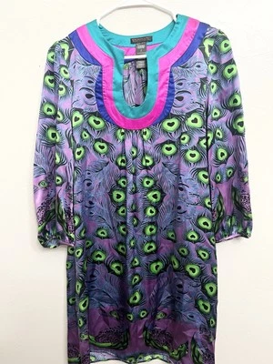 Vestido Custco Barcelona Mujer Púrpura Seda Pavo Real Manga Larga Talla 2 Pequeño $299 Foto 1 de 4