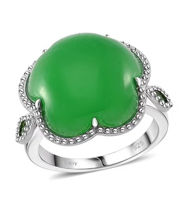 Green Jade & Chrome Diopside 15.80ctw Cherry Blossom Ring Sz6 Rhodium On Silver  - Image 1 of 4