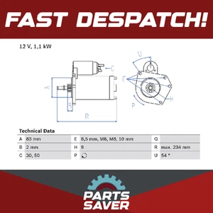 Starter Motor 0986016800 Bosch 036911023S 036911023SX 036911025B Quality - Picture 1 of 6
