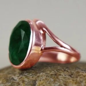 925 Sterling Silver Emerald Sz 2-14 Oval Handmade Wedding Ring Women GRS-1440 - Picture 1 of 3