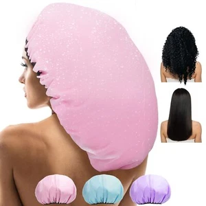 3 Pcs Super Jumbo Shower Cap Reusable Extra Large Satin Lined Shower Cap - Picture 1 of 7