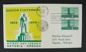 #1124 4c ~ FDC ~  Official FDC Cachet ~ Oregon 100th Anniv. ~ 1959 w/enclosure - Picture 1 of 1