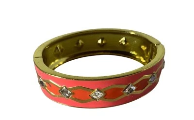 Anne Klein 金色和粉红色珐琅铰边手镯手链带钻石装饰 — 第 1/4 张图片