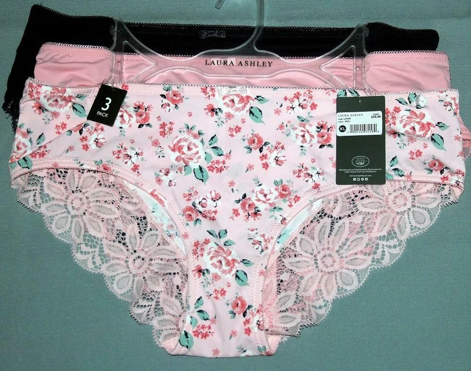 3 Laura Ashley Shabby ROSES Pink Navy Crocheted Lace Back Panties Wm's NWT $30 - Image 1 of 1