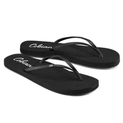 Sandálias femininas Cobian tamanho 8 pretas tiras finas slip on skinny bounce - Imagem 1 de 4