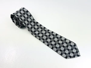 THE BIG KNOT Steven Land Silk Necktie Designer Circle Pattern Black Silver - Picture 1 of 5