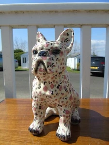 Floral Patterned French Bulldog Figurine ~ Quirky Frenchie Ornament ~ Pink White - Picture 1 of 5