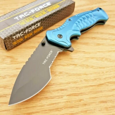 Tac Force Assisted Folding Knife 3.5" 3Cr13 Steel Blade Blue Aluminum Handle - Image 1 of 4