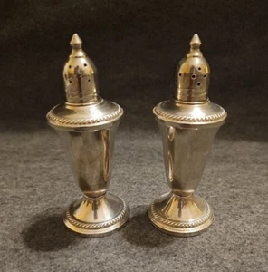 Vintage Sterling Silver Weighted Glass Lined Salt & Pepper Shakers, 4.75" T - Picture 1 of 4