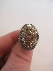 Sterling Silver Thailand A 925 Marcasite & Champagne Zirconia Ring (S: 8) - Picture 1 of 21