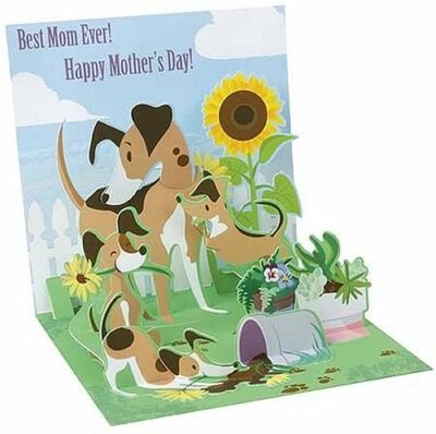 Mother's Day Greeting Card Puppy Dog 3D Pop Up Card Best Mom Ever Up With Paper  - Image 1 of 4