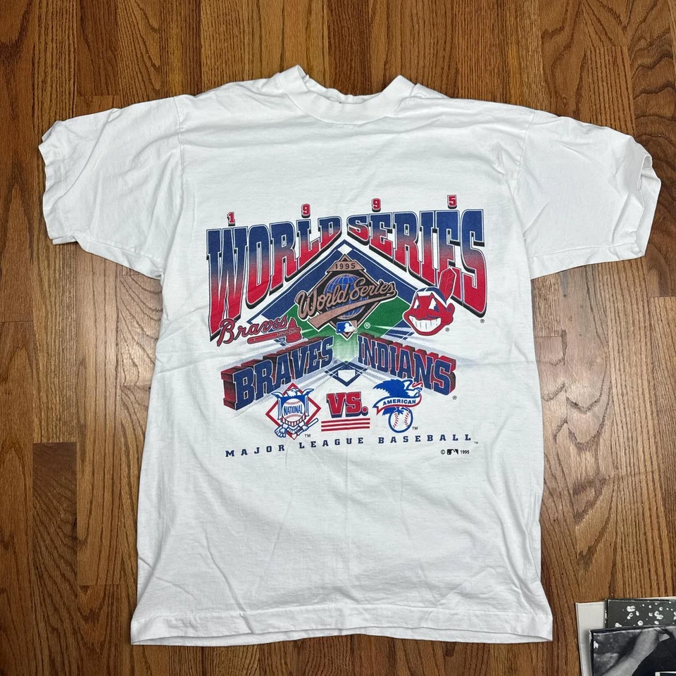 1995 Cleveland Indians vs Atlanta Braves Serie Mundial Camiseta Blanca HN2071 Foto 1 de 1