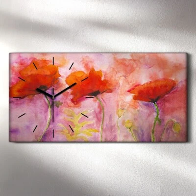 Wandbild Leinwand Bilder mit Uhr 60x30 Gemälde Blumen Mohnblumen Kunst - Bild 1 von 4