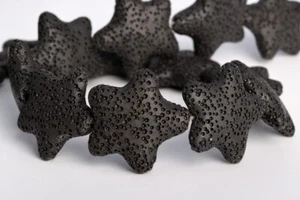 26x8MM Black Volcanic Lava Star Grade AAA Natural Gemstone Loose Beads 8.5" - Picture 1 of 3