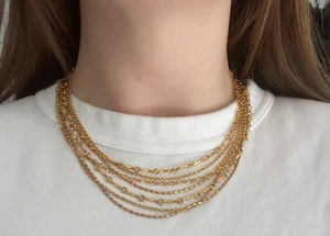 Avon Multi Layered Necklace Gold Stack Adjustable Choker Multiple Chains Collect - Picture 1 of 8