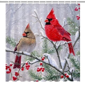 Winter Robin Red Cardinal Bird Shower Curtains for Bathroom Waterproof Christ... - Picture 1 of 6