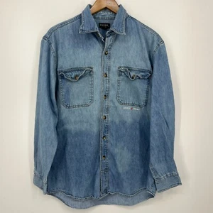 Guess Jeans Long Sleeve Denim Button Shirt Men's M Blue Embroidered Logo Vintage - Picture 1 of 10