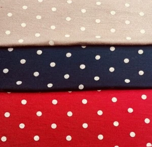 Viscose Jersey Fabric Ivory Spotted Printed Navy Red And Beige Colours 55" Wide - Picture 1 of 13