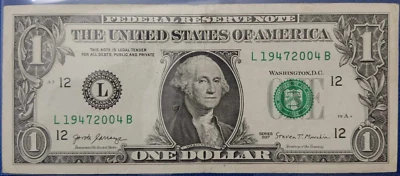 Tombstone. $1 One Dollar Bill. From 1947 to 2004. Fancy Serial Number (19472004) - Image 1 of 3