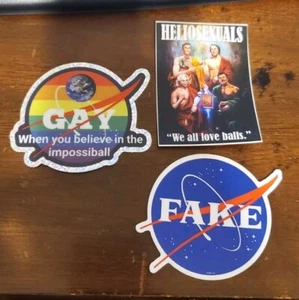 SPACE IS FAKE & GAY 🏳️‍🌈STICKERS (3) VARIETY PACK  *WORLDWIDE SHIPPING* - Picture 1 of 24