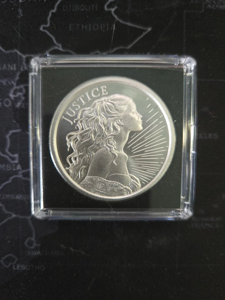 2025 1 oz 999 Fine Silver Shield LADY JUSTICE Round Girl BU - Image 1 of 2