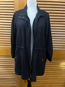 Joan Vass Leinen Dolmanärmel Safari Jacke - Navy - Large - Bild 1 von 11