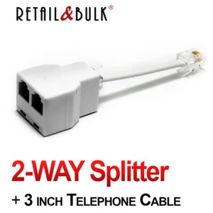 RJ11 Phone Line Splitter 2-WAY Duplex Telephone Adapter 6P4C Splitter + Cable - Picture 1 of 10