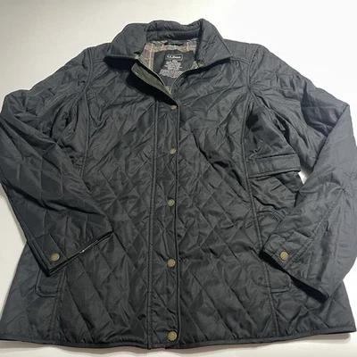 Jaqueta de equitação feminina LL Bean grande preta acolchoada forrada xadrez - Imagem 1 de 4