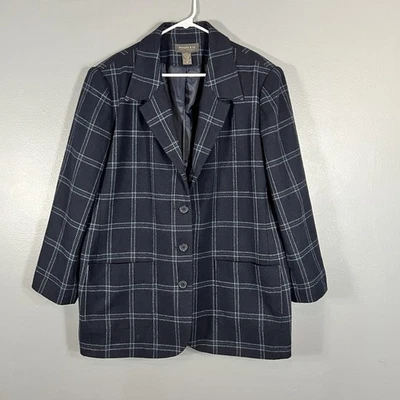 Blazer Lane Bryant a Cuadros Talla Grande 20 Azul Marino Tres Botones Mezcla Lana Foto 1 de 4