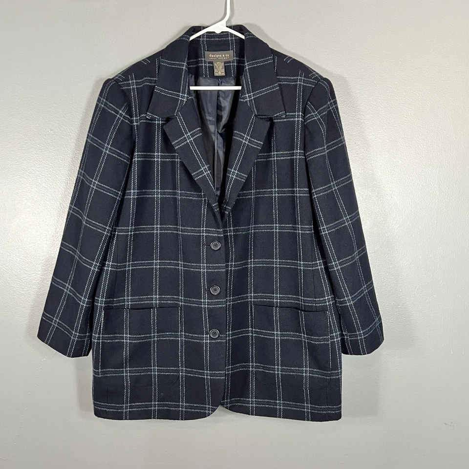 Blazer xadrez Lane Bryant plus size 20 azul marinho três botões mistura de lã - Imagem 1 de 4