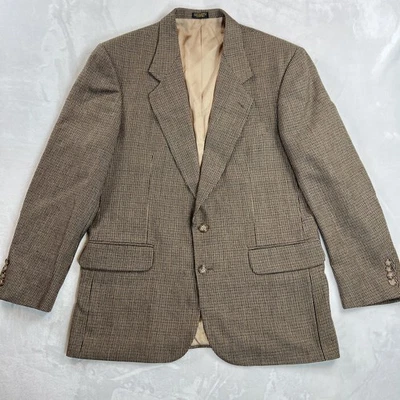 Abrigo deportivo Oscar De La Renta Tweed para hombre 42R 100 % lana marrón beige forrado a cuadros Foto 1 de 4