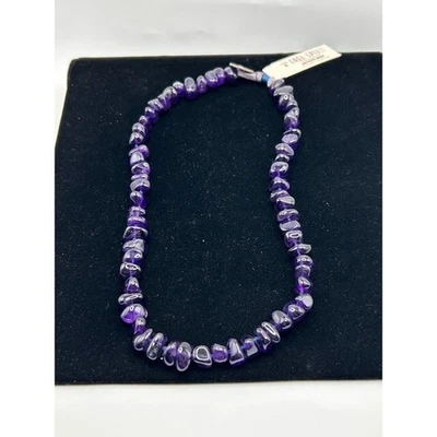 Nuevo con etiquetas Collar de cuentas astilladas de amatista pájaro peyote piedra genuina plata de ley 17" Foto 1 de 4