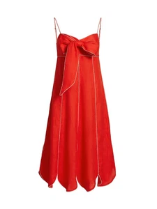 NWT Farm Rio Sleeveless Spaghetti Straps 2-tone Bow Linen Midi Dress in Red, XXS - Picture 1 of 7
