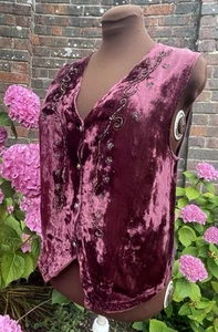 Vtg 80s 90s Velvet Beaded Embroidered Waistcoat, One Size Hippy Whimsigoth - Picture 1 of 8