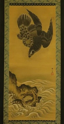 ARTE DE ROLLO COLGANTE JAPONÉS Pintura "Halcón" Tani Buncho Asiático Antiguo #E8873 Foto 1 de 4