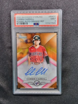 CORBIN CARROLL 2023 BOWMAN STERLING RC ORANGE REFRACTOR AUTO #66/75 PSA 9 MINT - Image 1 of 2