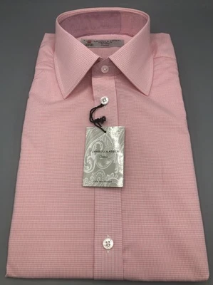 Camicia a quadri Turnbull & Asser rosa e bianca Zephyr, UK:15, EU:38, PREZZO AL PUBBLICO: £325! - Immagine 1 di 4