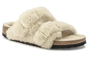 BIRKENSTOCK WOMENS ARIZONA BIG BUCKLE SHEARLING SANDALS EGGSHELL SIZE 40 (L9 M7) - Picture 1 of 12