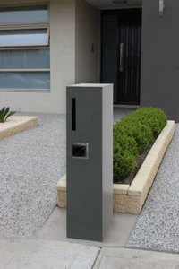 NEW Modern Designer Grey Pillar Galvanized Steel Letterbox Letter Box Lockable - Picture 1 of 4