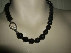 COLLANA GIOIELLO COLLIER AGATA NERA SFACCETTATA SILVER ARGENTO 925 STERLING C 47 - Foto 1 di 9