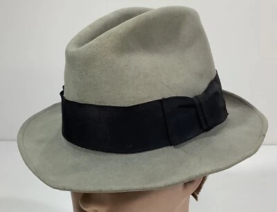 Vintage Royal Stetson Gray Felt Fedora Fitted Hat USA Western Rockabilly Madmen - Image 1 of 4