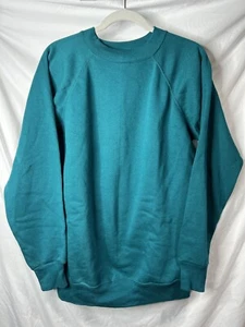Vintage Hanes Raglan Crewneck Sweatshirt Mens Large Teal Blue Blank 80s 90s - Picture 1 of 11
