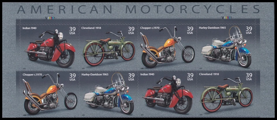US 4085-4088 4088a American Motorcycles 39c header plate block 8 MNH 2006 - Image 1 of 1