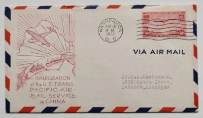 1937 FDC First Flight Trans-Pacific Airmail Service to China First Day SC #C22 - Image 1 of 2