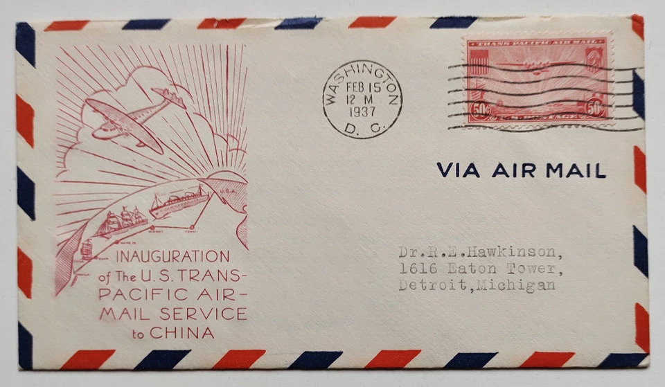 1937 FDC First Flight Trans-Pacific Airmail Service to China First Day SC #C22 - Image 1 of 2