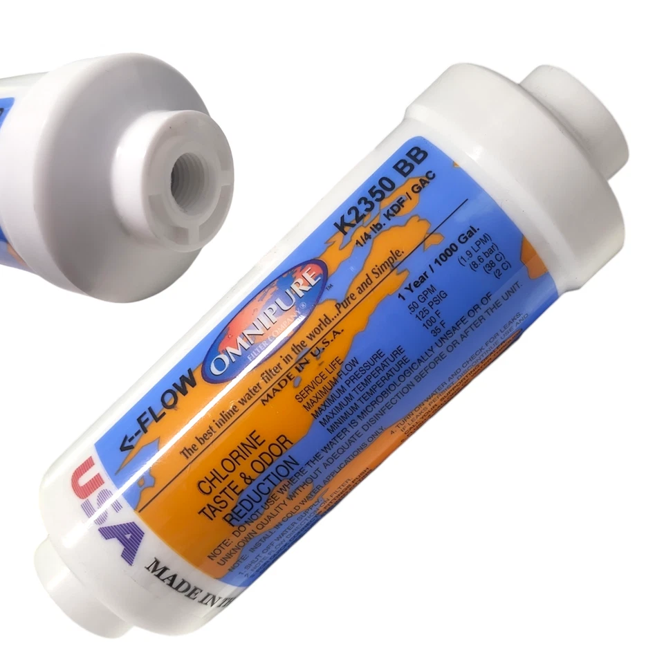 Omnipure K2350-BB Inline 4oz. KDF/GAC 6" x 2" Postfilter 1/4" Female Port Thread - Image 1 of 1